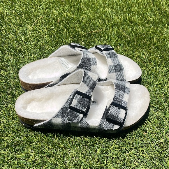 NWT BIRKENSTOCK Arizona Shearling Plaid Sandals - Picture 7 of 12